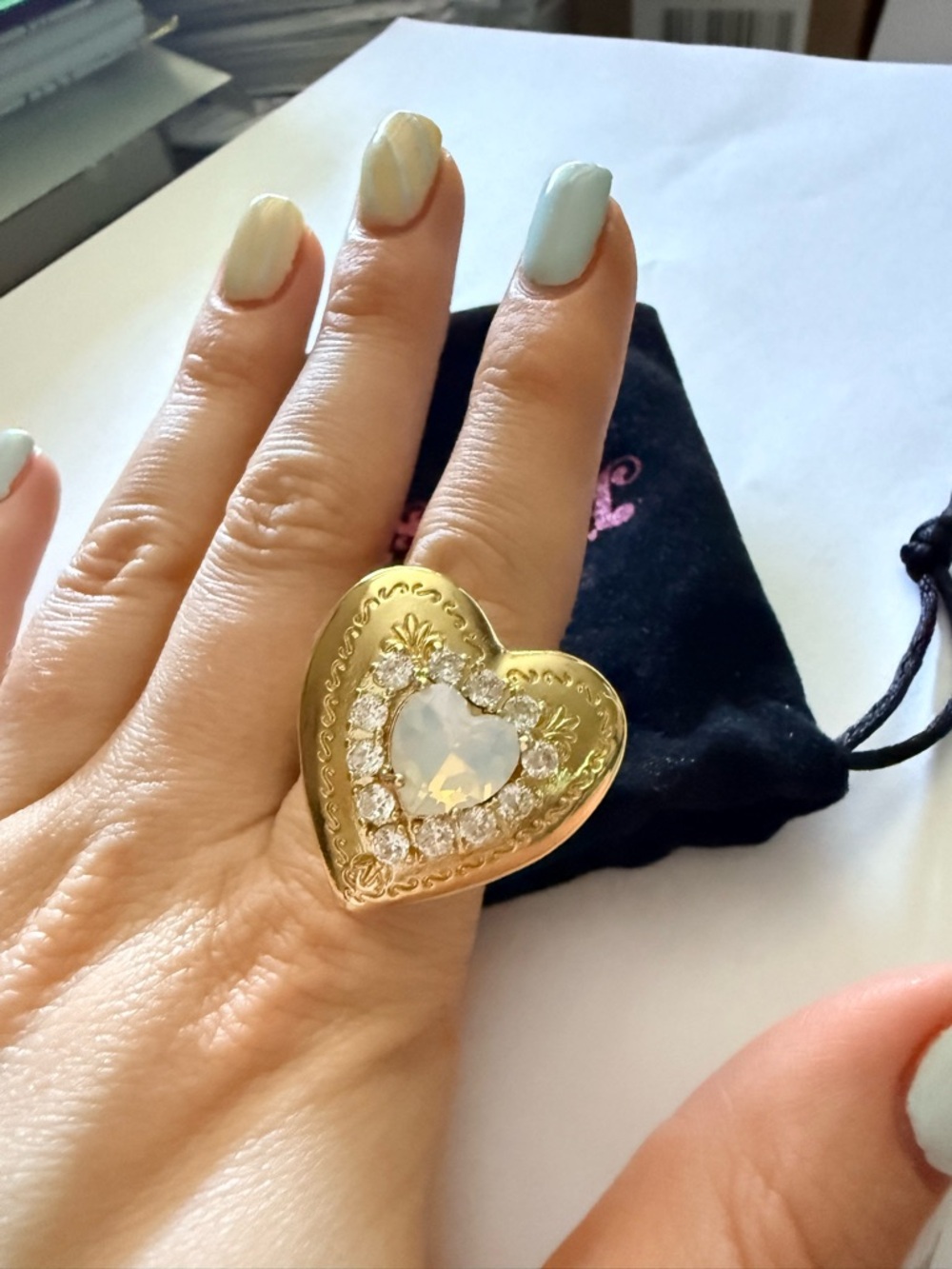 White Opal Polly Locket Ring - Picture 2 of 2
